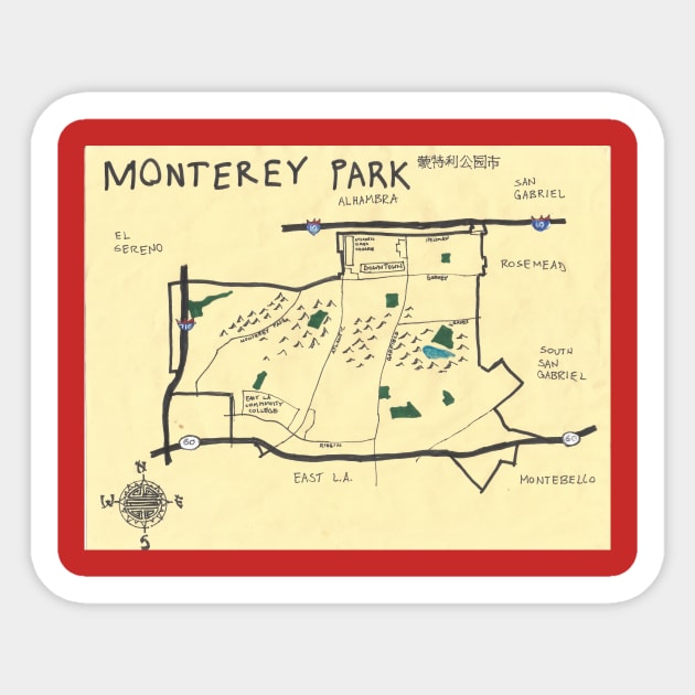 Monterey Park Sticker by PendersleighAndSonsCartography